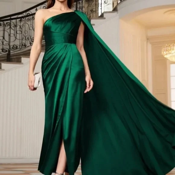 Luxe Pink One shoulder Party Formal Evening Prom Satin Wedding dre… - Picture 9 of 16